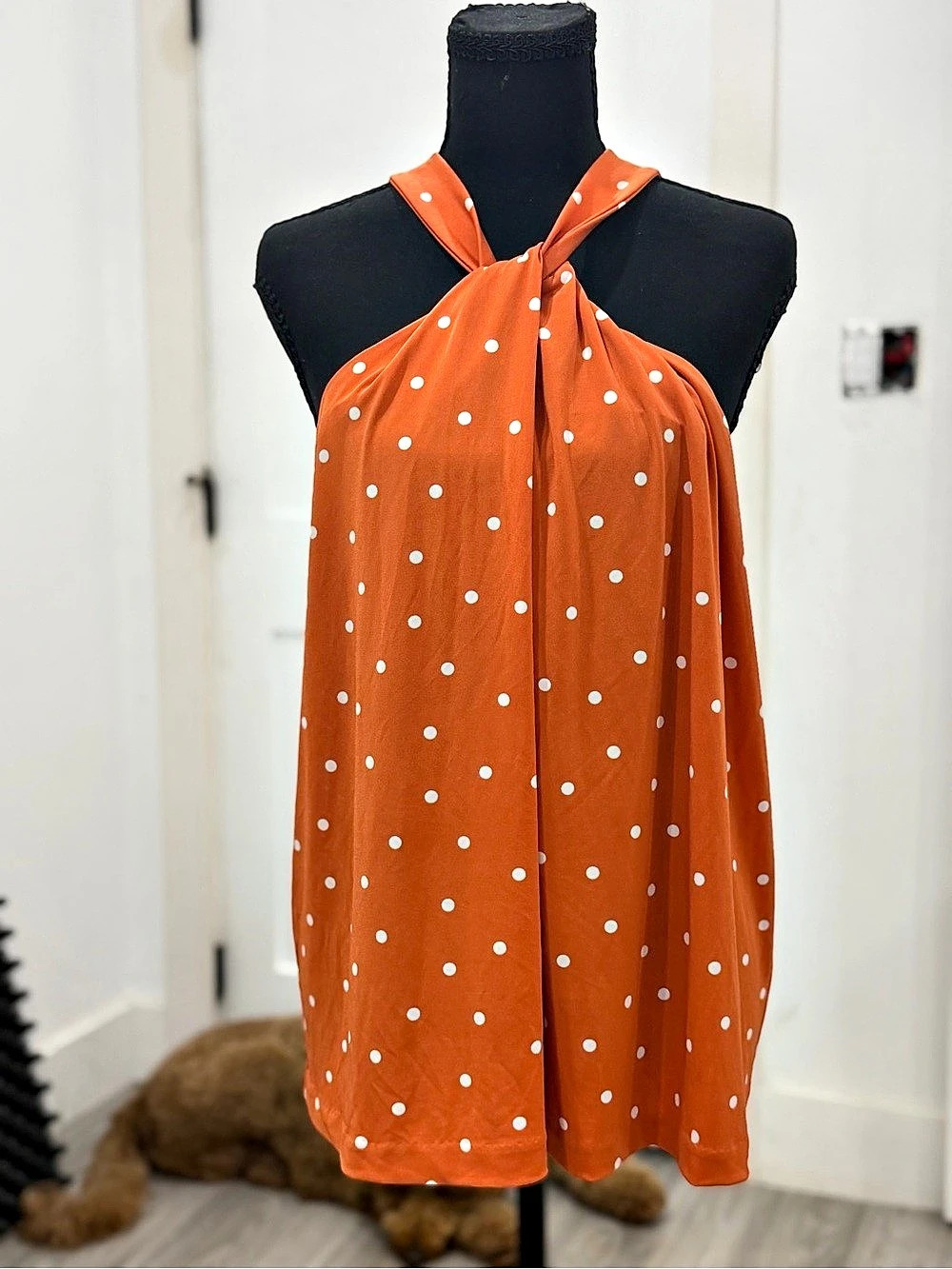 Lane Bryant Polka Dot Halter Top Orange & White Size 14/16